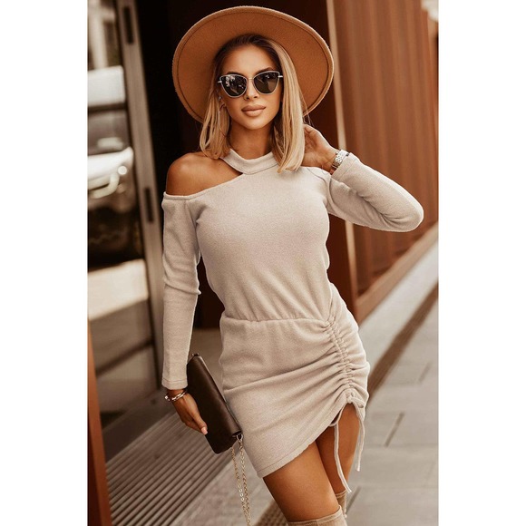 Drawstring Cutout Long Sleeve Mini Dress - Picture 1 of 4